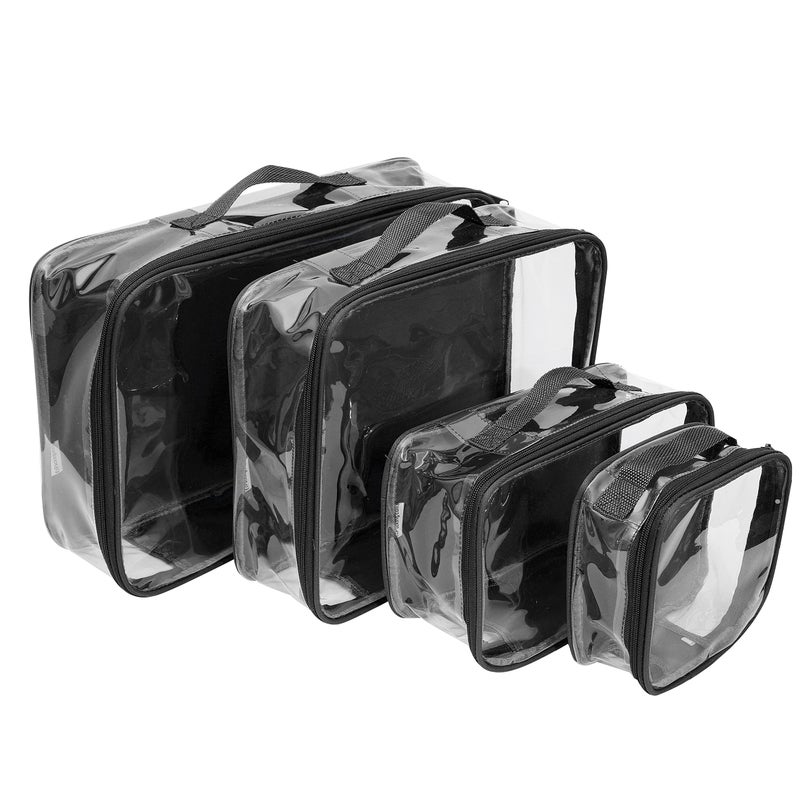 EzPacking Clear Travel Packing Cubes Set of 4 for Carry On (XS, Small, Medium, Large) / See-Through Clothes Organizer Dividers for Suitcase/Transparent Vinyl PVC Cell Pouches for Luggage (Black) - Image 1